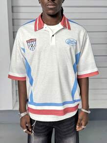 Manfinity VCAY Men's Letter Print Short Sleeve Casual Loose Polo Shirt - Multicolor - View 3