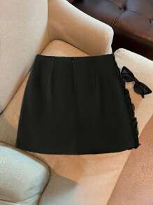 Franclia Váy đen thiết kế hoa hồng lãng mạn cho đêm hẹn hò nâng cao dành cho nữ, thon gọn và cao cấp - màu đen - Xem 2