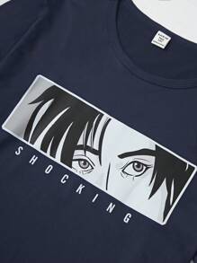 2 件套青少年男孩休闲卡通印花宽松长裤和短袖家居服套装