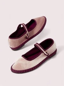 CUCCOO DOLLMOD Women's Elegant Velvet Classic Comfortable Beige Mary Jane Flat Shoes For Christmas Valentine's Day Spring Shoes - Rose Gold - View 2