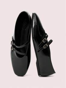 CUCCOO DOLLMOD Women's Casual Mary Jane Flats, Comfortable Versatile Square Toe Slip-On Commuter Shoes - Black - View 2