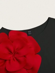 Xyvia 标准尺寸女士圆领收腰花卉装饰优雅长袖紧身衣 - 黑色 - 查看 3