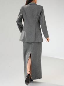 Heiryn 女士休闲通勤纯色夹克和裙子套装