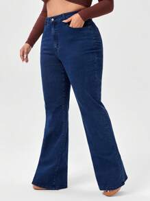 SHEIN SXY Plus Size Casual Vintage Washed High Waisted Jeans - Dark Wash - View 4