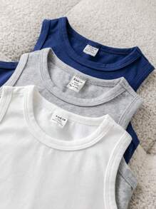 SHEIN Leap Crew 3pcs/Set Baby Boy & Baby Girl Solid Color Knitted Sleeveless Bodysuit Set - Multicolor - View 7