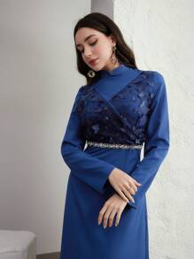 Graceveil Vestido de manga larga estilo árabe elegante para mujer con decoraciones de apliques, modesto