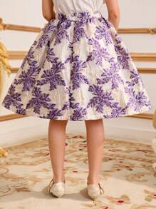 SHEIN Falda hasta la rodilla con lazo en la cintura y diseño suelto y lindo para niña preadolescente - Multicolor - Ver 2