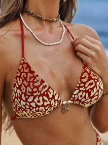 SHEIN Swim Summer Women's Halter Neck Swimwear Set, Fashionable & Sexy Beach Vacation Triangle Bikini