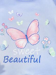 4 件套女婴可爱蝴蝶和字母印花彩色条纹短袖上衣和短裤紧身睡衣 - 彩色 - 查看 6