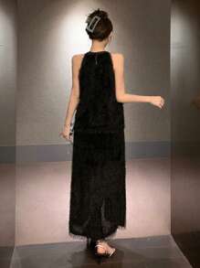 DAZY 女士优雅通勤吊带上衣和 A 字裙 2 件套夏季舞会礼服 - 黑色 - 查看 6