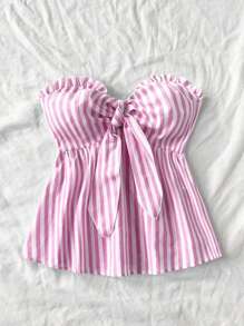 Soleia 女士抹胸短款上衣，简约条纹设计，时尚休闲，适合日常穿着、度假 - 粉色 - 查看 3