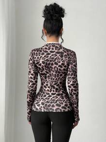 Elenzga Women's Cheongsam Collar Hollow Out Exposed Chest Contrast Color Chinese Button Long Sleeve T-Shirt