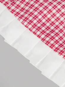 SHEIN Teen Girls' Red Elegant Simple Spaghetti Strap Bowknot Patchwork Ruffle Hem Plaid A-Line Dress - Red - View 8