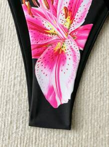 Swim Vcay Springbreak Sexy Vacation Floral Side Tie Bikini Bottom For Women For Summer - Black - View 3