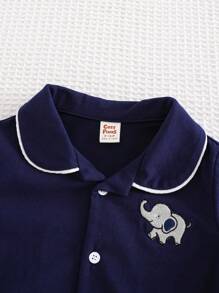 Cozy Pixies Set de 2 piezas de chaqueta de punto de manga corta con cuello de contraste y pantalones cortos de cintura elástica para bebé niño