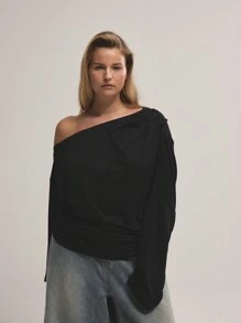 MUSERA Top cu mânecă lungă cu umăr moale, cu umăr lung pentru întâlnire, noapte fete, sexy, vacanță, vacanță, ocazie, invitat la nuntă Ibiza, vacanță