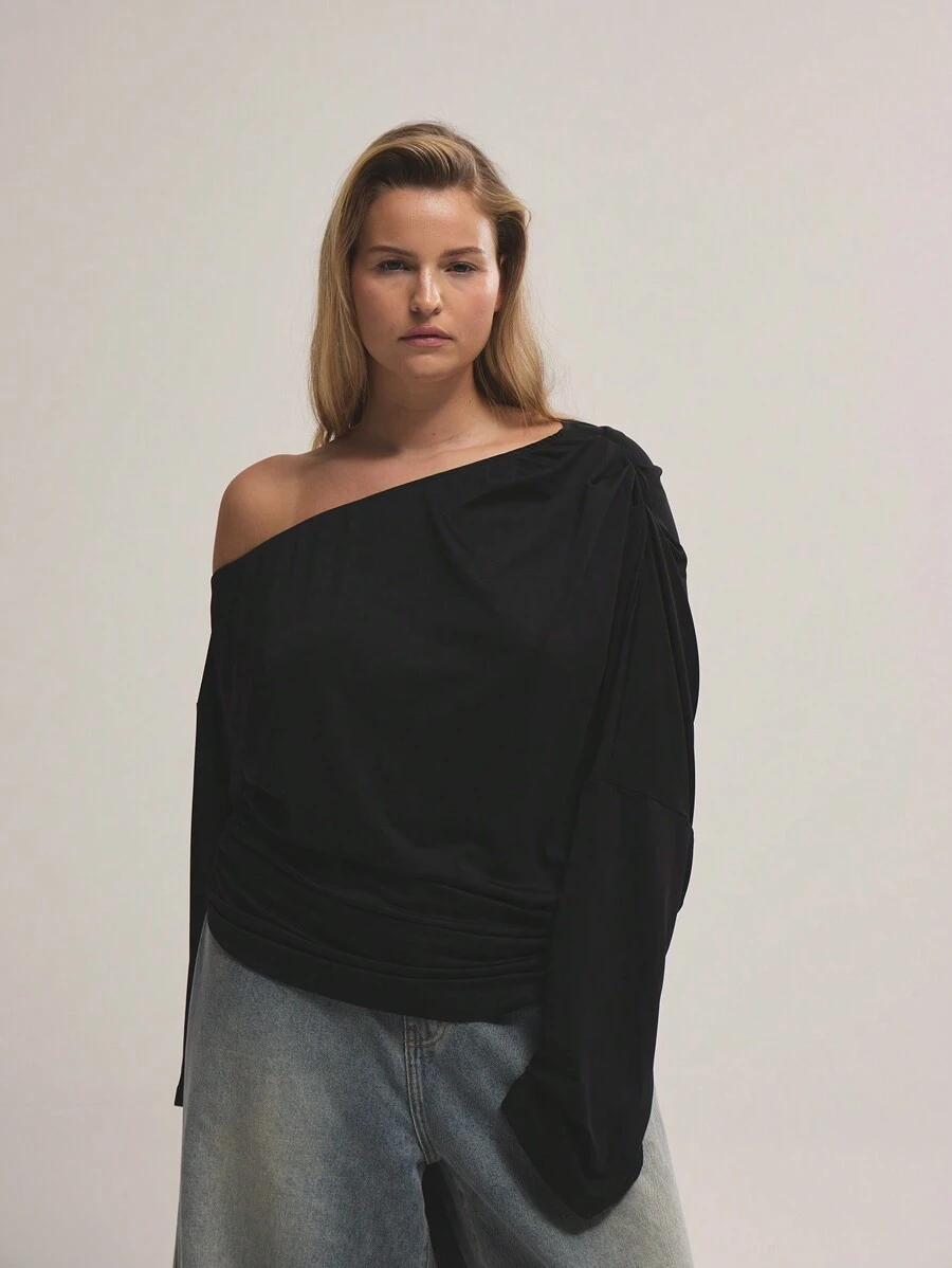 MUSERA Top cu mânecă lungă cu umăr moale, cu umăr lung pentru întâlnire, noapte fete, sexy, vacanță, vacanță, ocazie, invitat la nuntă Ibiza, vacanță