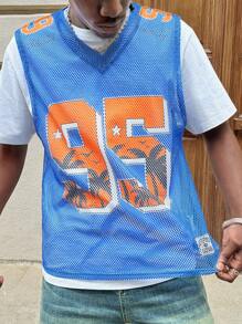 Manfinity VCAY Men's Loose Fit Mesh Sleeveless Tank Top With Digital Print, Suitable For Summer