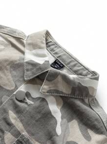 SHEIN Young Boy New Casual Fashionable Versatile Washed Denim Camouflage Jacket