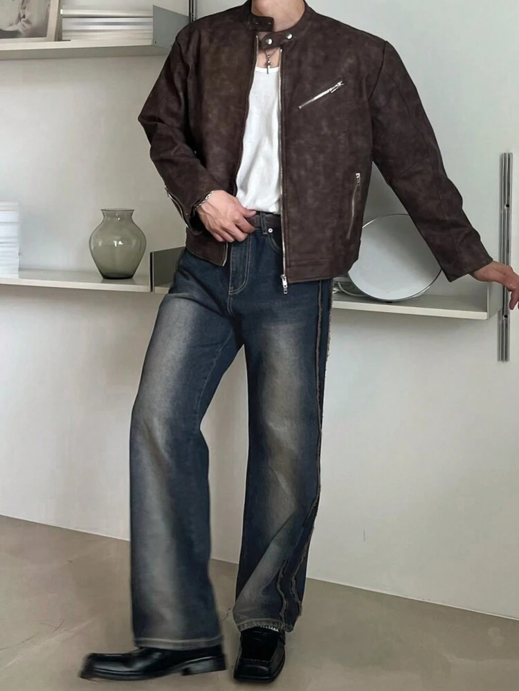 Autumn Men's Faded Blue Distressed Wash Denim Jeans