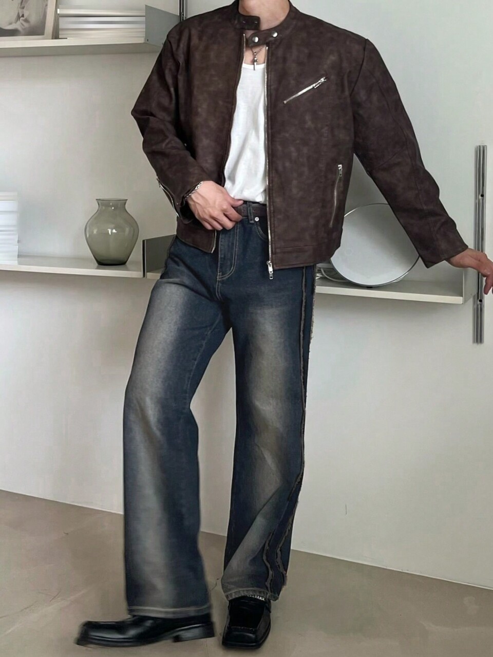 Autumn Men's Faded Blue Distressed Wash Denim Jeans
