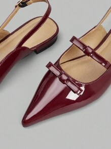 Ontre 女士时尚蝴蝶结玛丽珍露背平底鞋情人节款