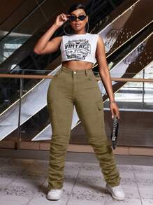 SHEIN SXY Jeans de carga de mezclilla ceñidos y arrugados de talla grande y sexy