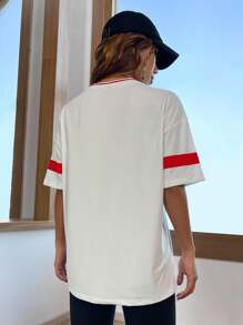 StreetHx Letter Graphic Drop Shoulder Tee Graphic Tees Women Tops - Red and White - View 2