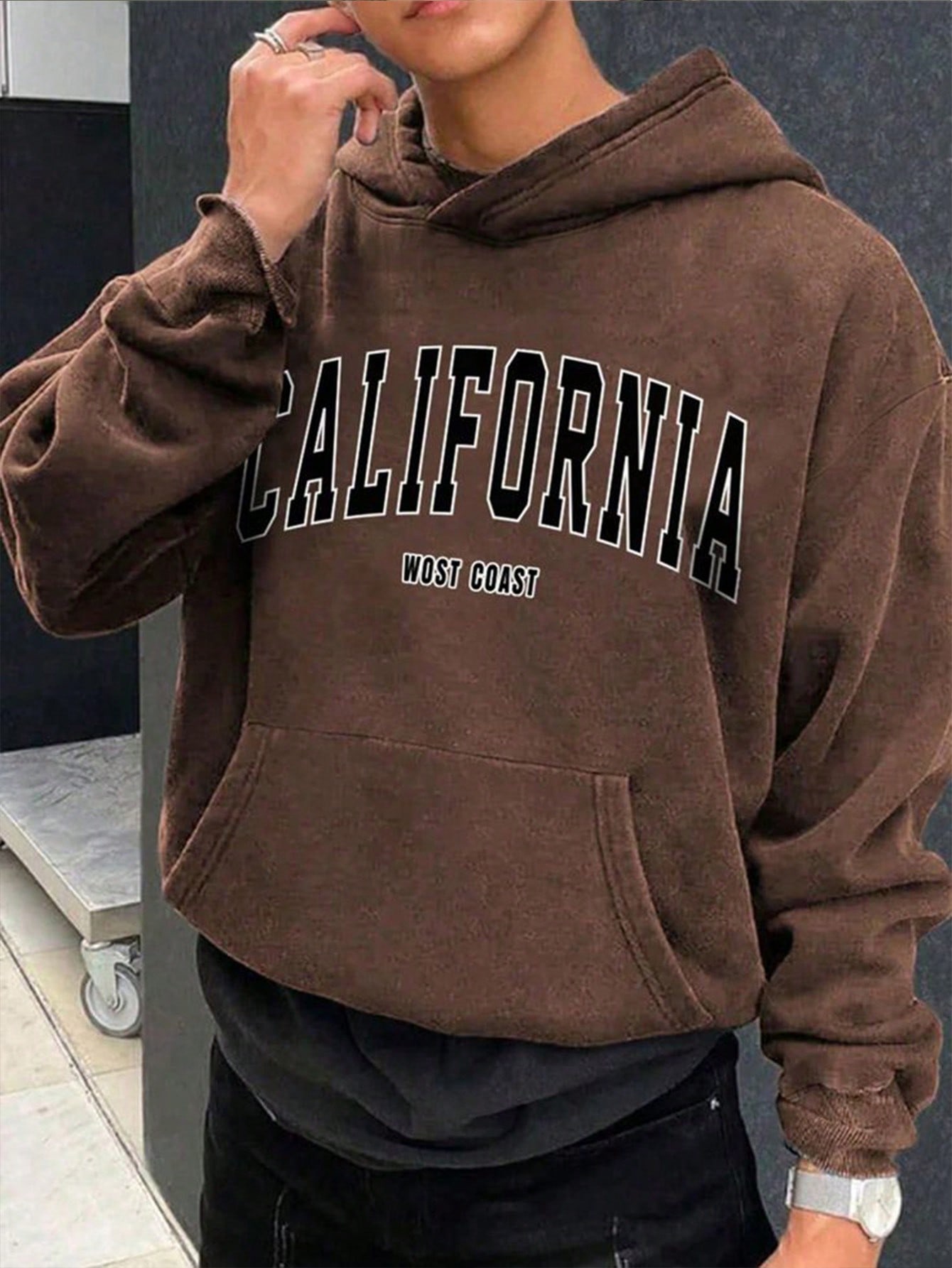 SHEIN Men's Casual Letter Print Hooded Sweatshirt, Autumn/Winter