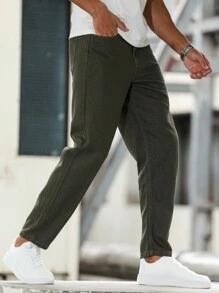 Manfinity Homme Men's Casual Simple Solid Color Skinny Fit Jeans - Army Green - View 6