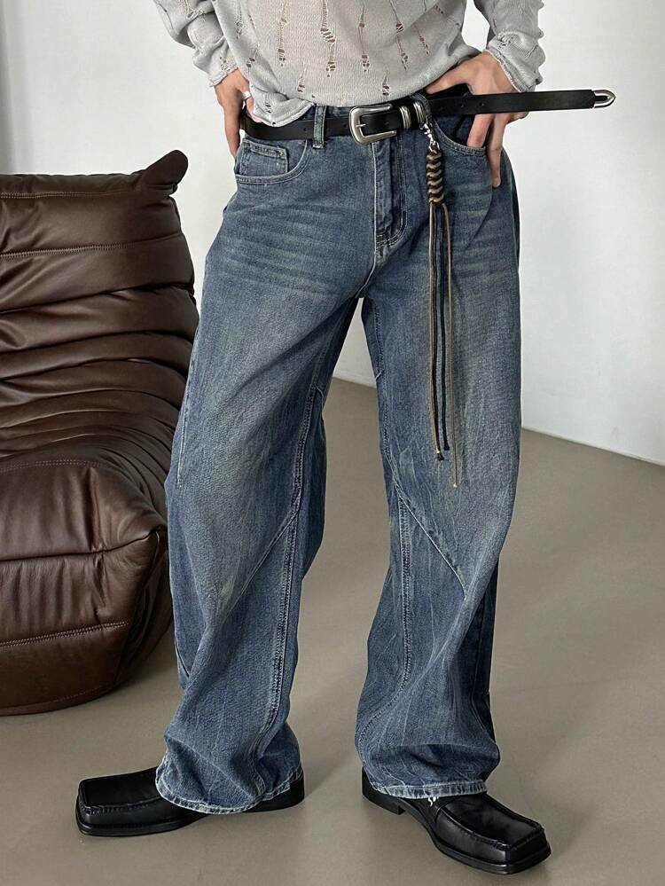 Men's Plain Blue Denim Jeans, Casual & Fashionable For Everyday Wear, Autumn