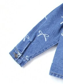 时尚女孩牛仔蝴蝶结印花套装 - 中等水洗藍 - 查看 3