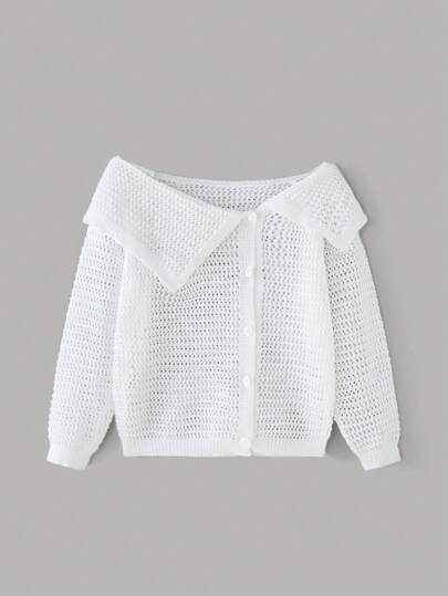 SHEIN MOD Suéter con hombros descubiertos abotonado de unicolor con diseño calado para mujer