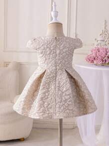 Glamorique Kids Elegantes Jacquard-Trägerkleid für Baby Mädchen, geeignet für Partys, Treffen, Sommer - Aprikosenfarben - Übersicht 2