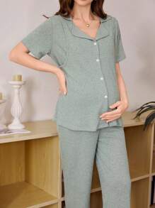 Conjunto de ropa de estar en casa para maternidad de 2 en 1 con diseño de lactancia, cardigan de unicolor