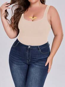 1pc Women Plus Size Seamless Comfortable Solid Color Cami Top - Apricot - View 5