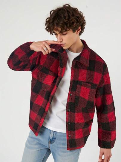 Street Life Men's Fashionable Black & Red Plaid Casual Jacket