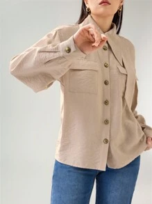 Modelyn Camisa casual sencilla para mujer, para uso diario - Albaricoque - Ver 6