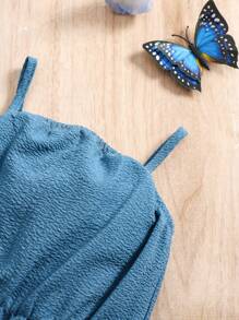 SHEIN Baby Girls Blue Short Sleeve Shirt & Elastic Waist Pants 2 Pieces Outfit, Spring/Summer - Blue - View 5