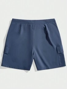 Chillumni Men's Casual Versatile Letter Graphic Drawstring Waist Cargo Shorts - Navy Blue - View 2