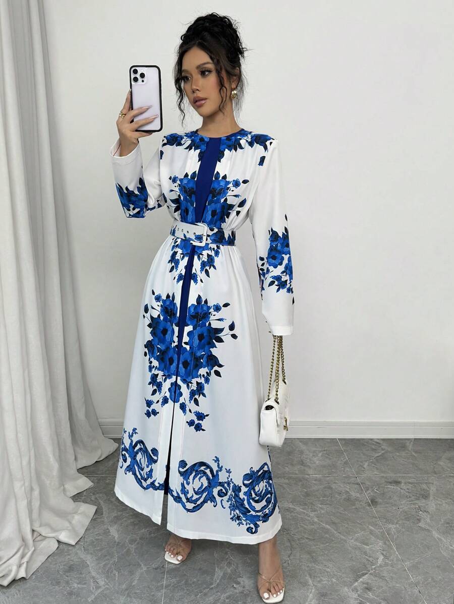 Elenzga 2pcs Women Long Sleeve Jacket And Dress Set, Casual And Fashionable For Daily Wear Fall Cloth For Women - Multicolor - View 1
