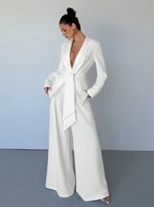 Aloruh Women's Spring Blazer Old Money Style Fashion Modern Elegant  Commuting Dinner Formal Occasion Solid Color Long Sleeves Suit Casual Basic White Simple Casual Blazer Business Casual Woman - White - View 4