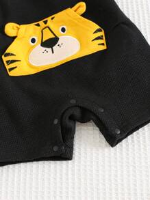 Cozy Pixies Baby Boy Cartoon Lion Pattern Soft Knitted Bib Strap Romper & Shorts Set