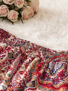 SHEIN 大码女式休闲收腰佩斯利印花裤 - 彩色 - 查看 3