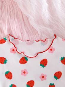 可爱草莓和花朵印花女童睡衣套装 - 白色 - 查看 3