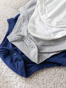 SHEIN Leap Crew 3pcs/Set Baby Boy & Baby Girl Solid Color Knitted Sleeveless Bodysuit Set - Multicolor - View 5