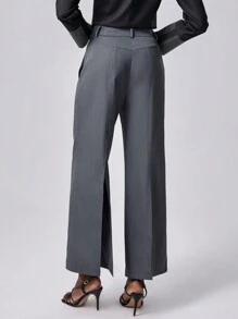SHEIN Unity 女士休闲办公室阔腿纯色裤 - 深灰色 - 查看 4