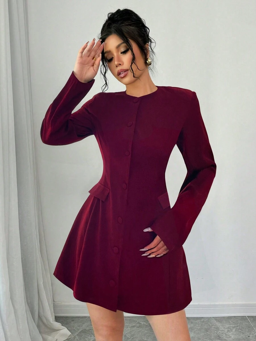 Elenzga 女士复古优雅黑色长袖连衣裙，秋季精致新风格