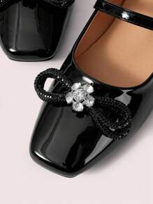 CUCCOO DOLLMOD 2024 Spring Autumn New French Square Toe Flat Shoes With Bow Decor, Shallow Versatile Women Shoes Spring Shoes Spring Break Easter - Black - View 7