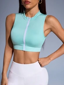 Easithlete Top corto sportivo attillato con cerniera frontale semplice - Verde - Visualizzare 1